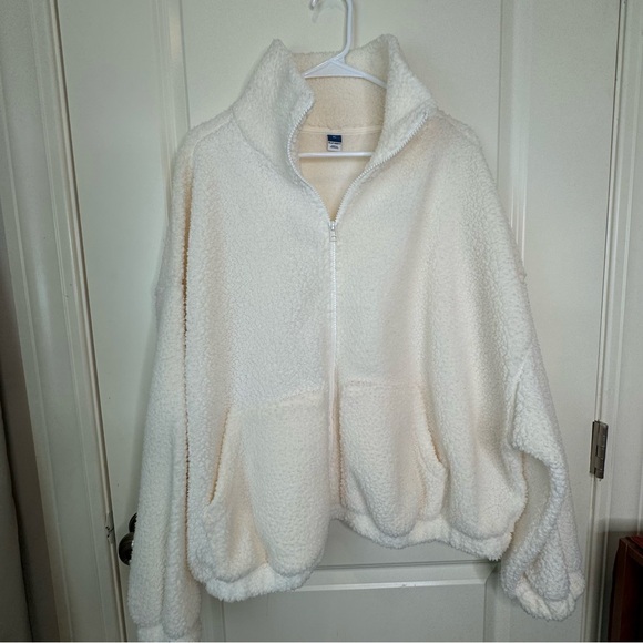 Old Navy Women’s Sherpa Teddy Jacket Fuzzy Fleece Coat Zip Up Ivory XL - Picture 15 of 16